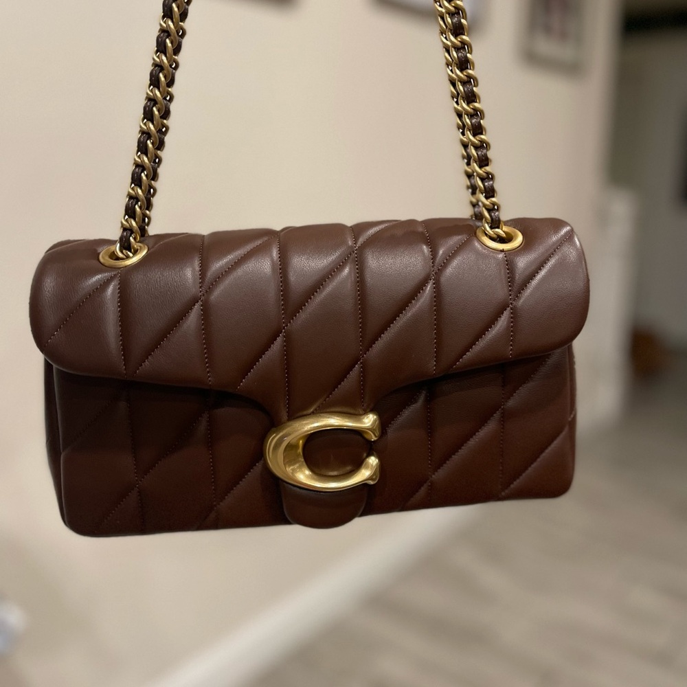 Coach Tabby Quilted shoulder bag 26Brown and Gold Crossbody Bag with Iconic Logo